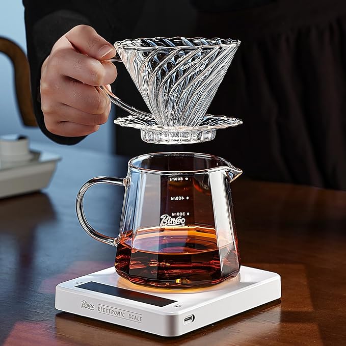 Bincoo Pour Over Coffee Maker Set, V-shape 60° Cone Drip Coffee Maker, Included 16oz Borosilicate Glass Coffee Carafer and Size 02 Coffee Dripper & 50 Pcs Paper Filter (16oz-Clear)