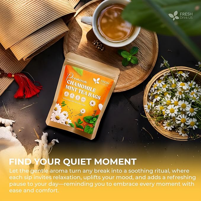 FreshDrinkUS, Chamomile Mint Tea Bags | 75 Count | Refreshing Herbal Blend of Chamomile Flower, Peppermint, Lemon Balm & other herbs – Smooth Floral & Minty Flavor – Premium Quality, Caffeine-Free