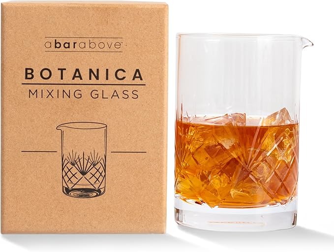 A Bar Above Cocktail Mixing Glass, Botanica Enhanced Annealed Lead-Free Crystal Stirring Pitcher, Thick Weighted Base for Stable Stirring, 18 Oz Drink Mixer for Craft Cocktails at Home or Bars
