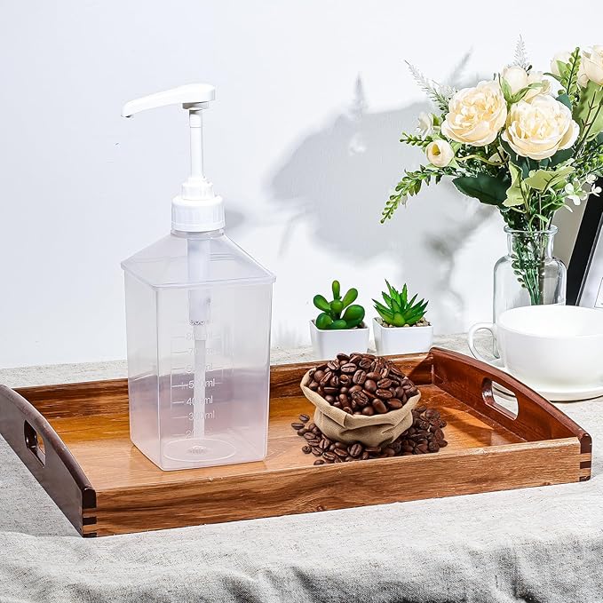 Uceoo Coffee Syrup Dispenser, Plastics Syrup Bottle With Plastic Pump, 37 Oz Large Capacity Square Syrup Pump Dispensers for Coffee Bar, Simple Pump Bottle for Honey, Condiments, Salad Dressings