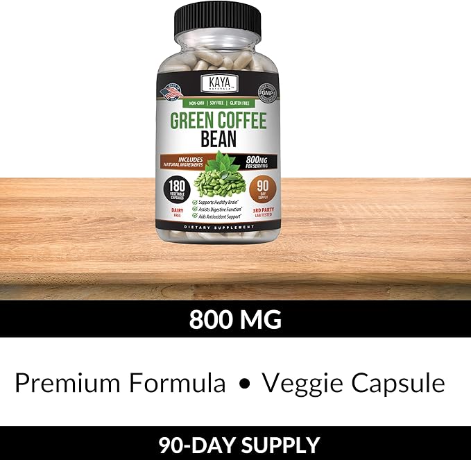 Kaya Naturals Green Coffee Bean Extract - Non-GMO, Gluten-Free Supplement 180 Count