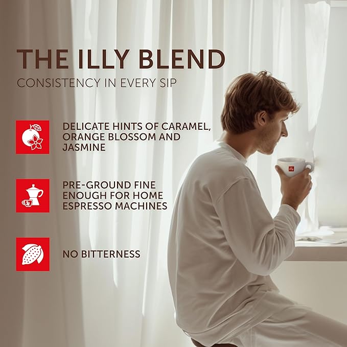 illy Ground Moka Coffee, Classico Medium Roast, 100% Arabica, Premium Italian Coffee, Pre-Ground for Moka Pot or Stovetop Brewing, 8.8oz, 6 Pack