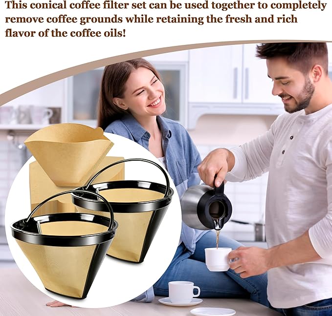 Reusable #4 Cone Coffee Maker Filters Basket & 80 Count Disposable #4 Cone Filters Paper Compatible with Cuisinart Ninja Coffees Maker, Coffees Filter for Pour Over and Drip Coffee Makers