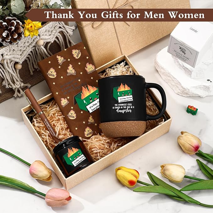 4 Pcs Funny Dumpster Gag Gifts Set for Employee Coworker Valentines Day Emotional Dumpster Notebook Mug Ballpoint Pen Scented Candle Appreciation Gift for Work Team Staff Teacher Nurse Boss