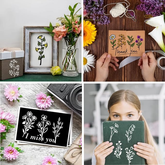 Botanical Flower Stencils for Crafts Small Wildflower Floral Paint Stencil for Painting on Wood Card Making, Tiny Nature Vine Herb Essential Art Stencils for Adults Kids Furniture Walls (50 flowers 1)
