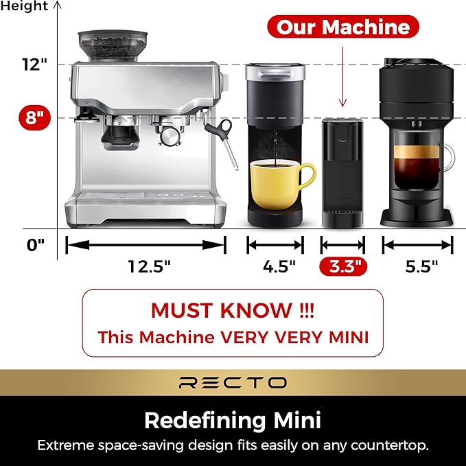 CHULUX RectoCafé Espresso Machine for Nespresso Original Capsule Pod, 20 Bar Professional Italian Pump Coffee Machine, Extra Mini Espresso Maker for Home & Office, Black