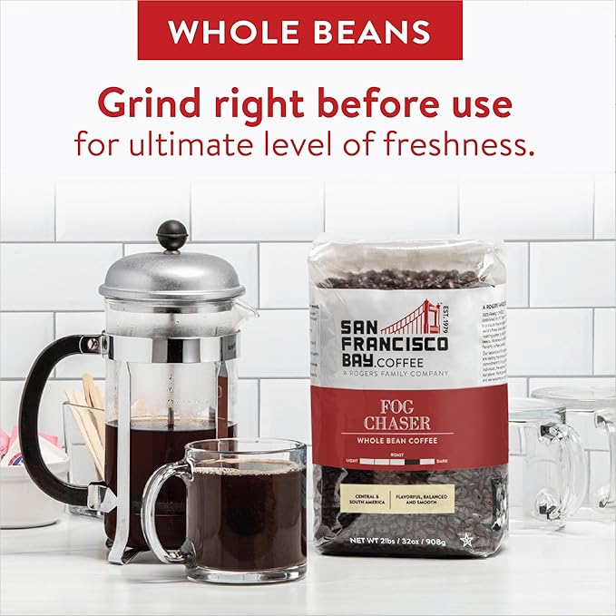 SAN FRANCISCO BAY Coffee Fog Chaser Whole Bean Medium Dark Roast, 32 Oz