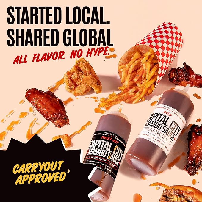 Capital City Mambo Sauce Sweet Hot & Mild Variety Pack, Washington DC Wing Sauces, Perfect Condiment for Wings Chicken Pork Beef Seafood Burgers Rice or Noodles, 12oz (2 Pack)
