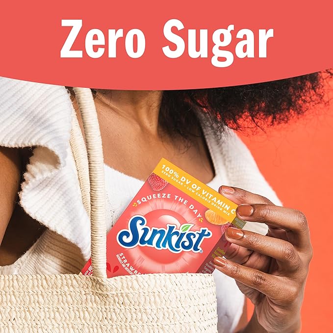 Sunkist Singles to go Drink Mix Packets, Strawberry Tangerine, 6-Count Box – Powdered Drink Packets with Vitamin C, 72 Total Powder Sticks