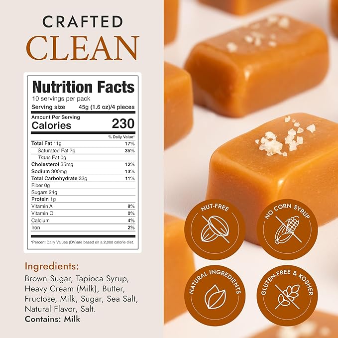 Béquet Celtic Sea Salt Caramels – Soft, Individually Wrapped Gourmet Caramel Candy, Gluten‑Free & Kosher – 8 oz Gift Bag