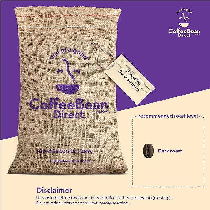 Coffee Bean Direct Unroasted Decaf Sumatra, 5 Pound (Pack of 1)