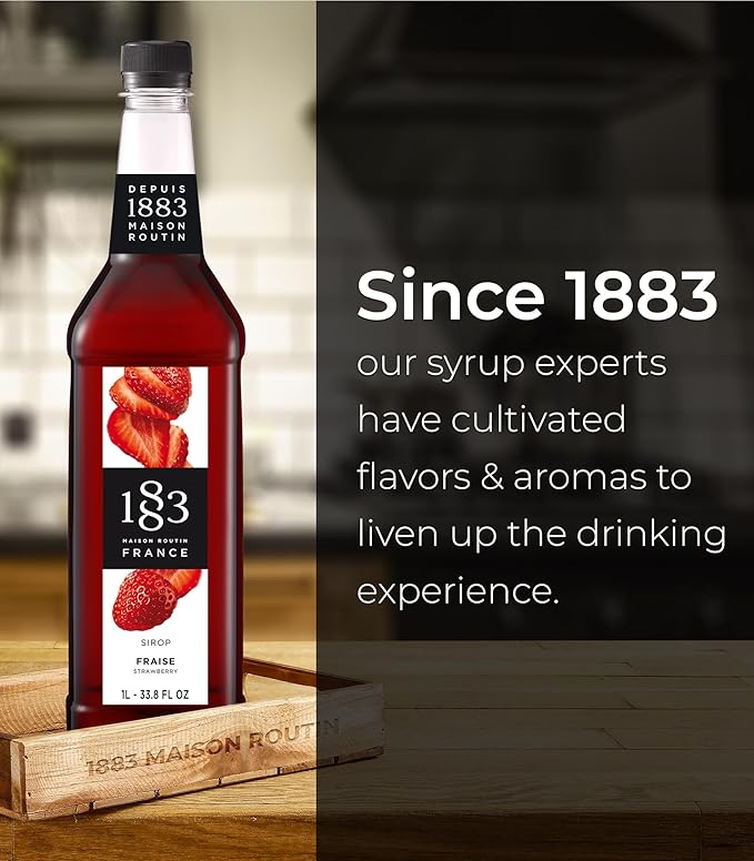 1883 Strawberry Syrup for Drinks, Made in France, 1 Liter Plastic Bottle