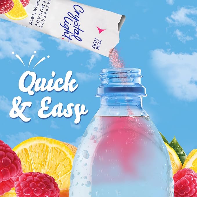 Crystal Light Single Serve Raspberry Lemonade Artificially Flavored Powdered Drink Mix, 120 per Case, 4 Boxes of 30 On-the-Go Packets
