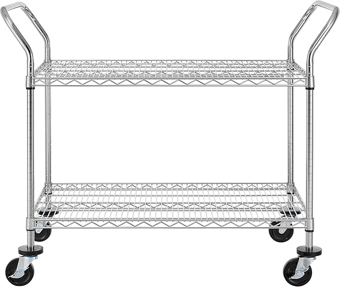 Finnhomy 2 Tier Commercial Grade Rolling Cart, Heavy Duty Utility Cart, Carts with Wheels and Handles, Kitchen Carts on Wheels, Metal Cart with 600 lbs Capacity, Shelf Size 23.6"Dx47.2"W x 39.4"H, NSF