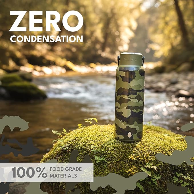Elemental 40oz Insulated Water Bottle with Straw - 100% Leak-Proof Stainless Steel Core Water Bottles for Travel, Sports and Gym - Double Wall Insulation & BPA Free - Dark Green Camo