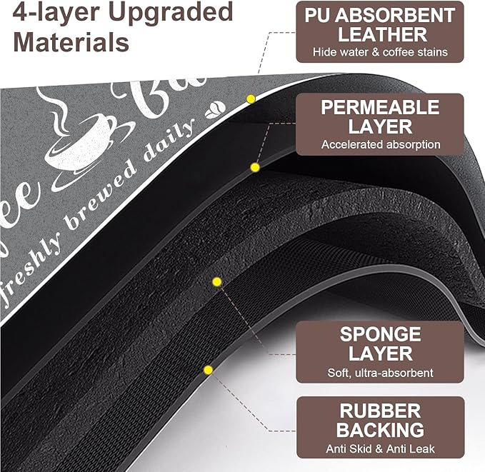 Absorbent Coffee Mat, Fashion Dish Drying Mat for Kitchen Counter Coffee Bar Accessories Espresso Machine Dish Rack 16" x 24" Dark Grey