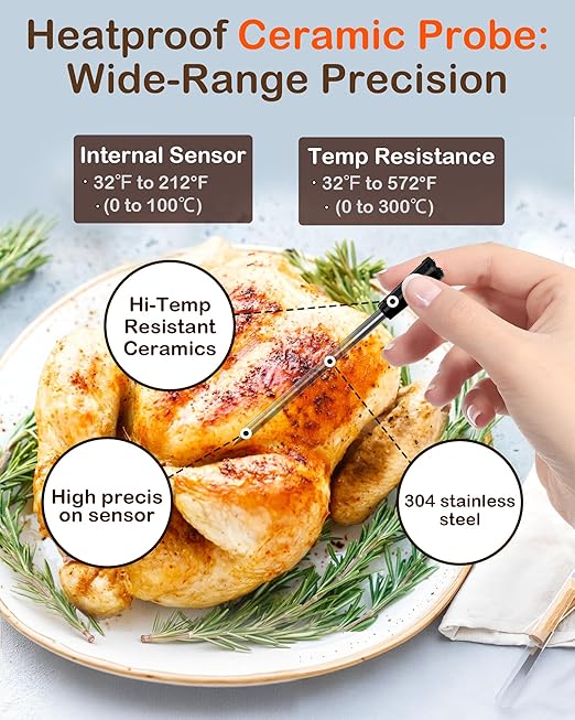 Smoker Wireless Meat Thermometer Digital: Smart Long-Range Bluetooth for Outdoor Smoking - 24H Probe App Alerts Precise Temp Tracking for Offset/Pellet/Charcoal/Kamado Smoker Master