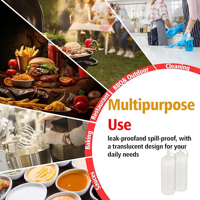 Squeeze Bottles for Sauces,Leak-Proof Condiment Dispenser, BPA-Free Kitchen Restaurant Squeeze Bottle Set with Wide Mouth for Ketchup, Mustard,Syrup,Dressings (White, 6Pack-16oz(400ml))