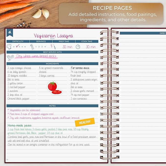 Clever Fox Recipe Book Spiral – Blank Family Cookbook – Empty Cooking Journal – Notebook Organizer to Write In Recipes – Large (Burgundy)