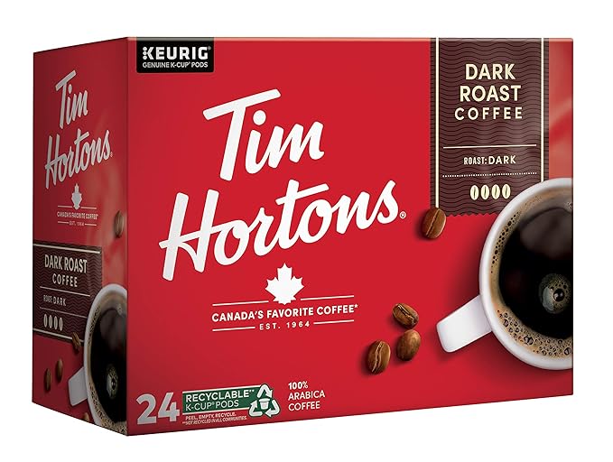 Tim Hortons Dark Roast Coffee, Single-Serve K-Cup Pods Compatible with Keurig Brewers, 24ct K-Cups