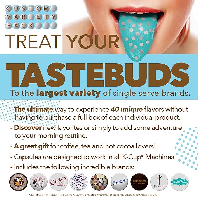 Crazy Cups Coffee Pods Variety Pack Sampler from Top Brands, Assorted Single Serve for Keurig K Cups Coffee Makers, 40 Unique Cups