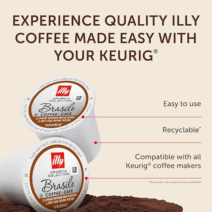 illy Coffee K Cup, Pods for Keurig Machines, Brasile Single Origin Roast, 100% Arabica, Premium Italian Coffee, 10 Count, 6 Pack