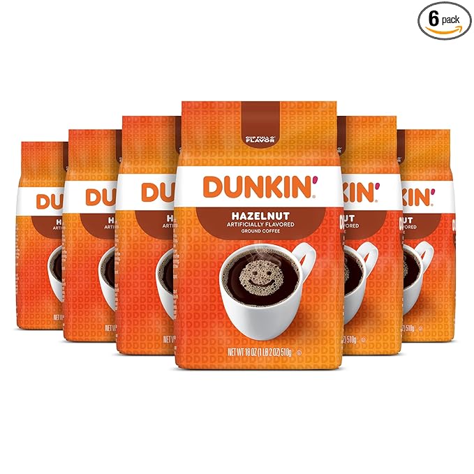 Dunkin' Hazelnut Flavored Ground Coffee, 18 Ounce (Pack of 6)