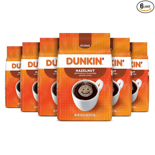 Dunkin' Hazelnut Flavored Ground Coffee, 18 Ounce (Pack of 6)