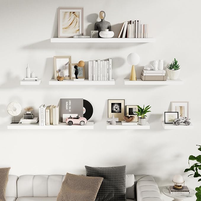 Fun Memories Floating Shelves for Wall, 32 Inch Long Floating Shelves Set of 2, 32 x 10 Wooden Shelves for Wall, Large Storage Shelves, Hanging Shelves for Bathroom Kitchen Bedroom, White