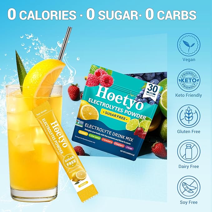 Electrolytes Powder Packets - Sugar Free Electrolyte Powder Drink Mix - 30 Sticks Daily Rapid Hydration Packets for Sports & Dehydration - Variety Pack, Keto Friendly, Vegan, Non-GMO, 5 Flavors