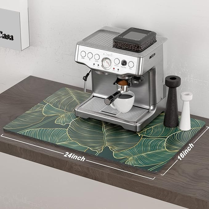 Rnivvi Coffee Mat, 16" x 24" Cute Tropical Theme Coffee Bar Mats for Espresso Machine Station Accessories and Organizer, Hide Stain Rubber Backed Absorbent Dish Drying Pad for Kitchen Counter, Palm