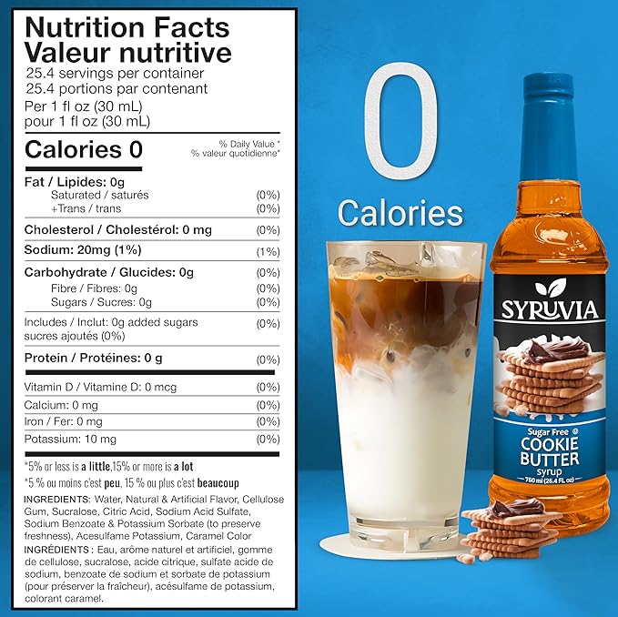 Syruvia Sugar Free Coffee Syrup, Cookie Butter Flavored Syrup for Drinks, Lattes, and Desserts – 25.4 fl oz, With Pump