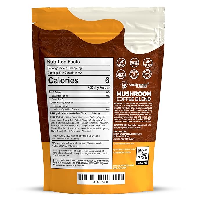 Mushroom Coffee Organic Instant Coffee, 25-in-1, Third-Party Tested Keto Friendly Lions Mane Supplement with Functional Mushrooms – Shiitake, Reishi, Lion’s Mane & More | Smooth, Rich Flavor - 90 Servings (Pack of 2)