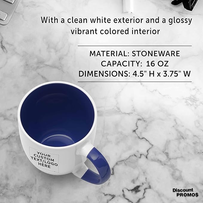 Custom Bistro Style Large Coffee Mugs 16 oz. Set of 10/50/100, Personalized Bulk Pack - Perfect for Coffee, Tea, Espresso, Hot Cocoa, Other Beverages - Cobalt Blue