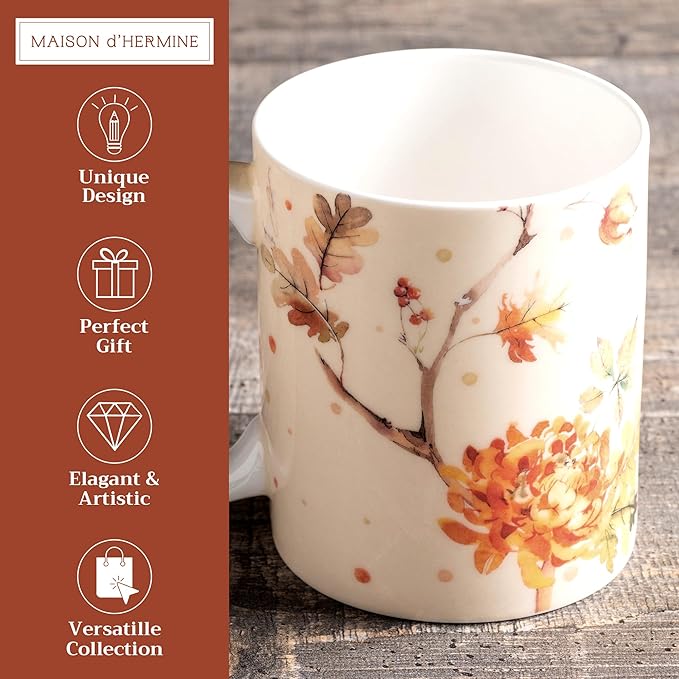 Maison d' Hermine Coffee Mug with Handles Fine Bone China Mugs Pack of One Tea Cups for Hot Beverages Cappuccino Latte Home Office Perfect for Gift (Kelim - Prairie Last Days Of Summer, 12 Ounce)