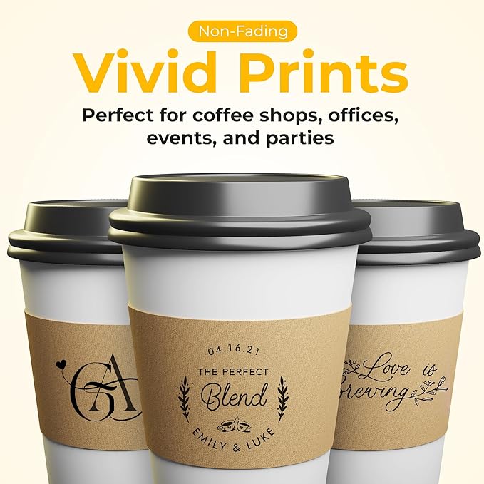 Customizable 50 Pcs Insulated Coffee Sleeves for 10-20oz Cups | Eco-Friendly, Reusable, Stylish Kraft Paper Design, Perfect for Hot & Cold Drinks, Coffee Shops, Parties & Events