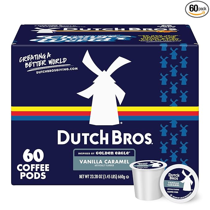 Dutch Bros Vanilla Caramel Flavored Coffee Inspired by Golden Eagle®, 60 Count, Medium Roast, Single Serve Coffee Pods for Keurig K-Cup Brewers