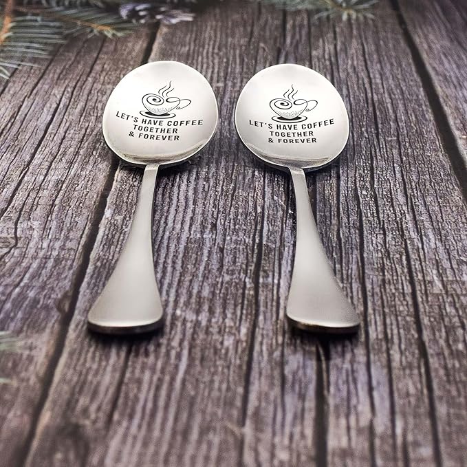 Couple Gifts Friends Gifts—Let's Have Coffee Together & Forever Engraved Spoon Personalized Gift for Valentine's Day gift,Birthday Gift,Thanksgiving Day Gift,Christmas Gift(2PCS)