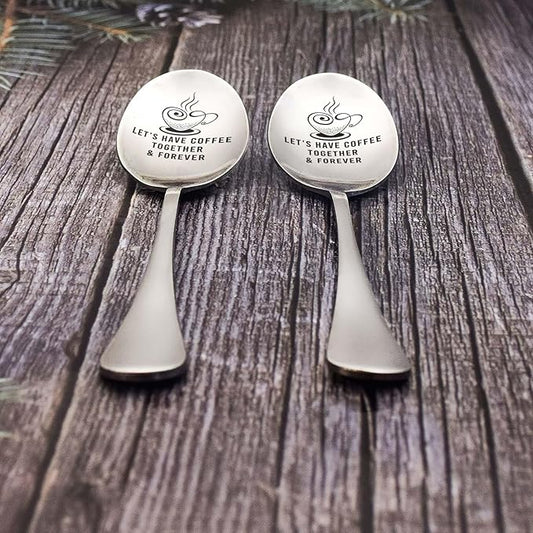Couple Gifts Friends Gifts—Let's Have Coffee Together & Forever Engraved Spoon Personalized Gift for Valentine's Day gift,Birthday Gift,Thanksgiving Day Gift,Christmas Gift(2PCS)