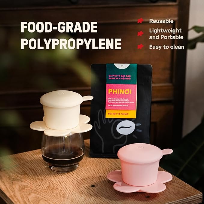 Pour Over Coffee Dripper - Vietnamese Phin Filter – Single Cup Coffee Maker 1-2 Cup with Flower Design – Plastic Reusable Coffee Filter for Manual Brewing, Travel Friendly (Navy + Ivory)