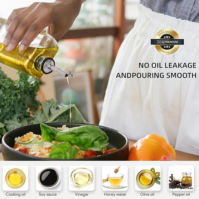 LEGERM 7-Piece Stainless Steel Flip Top Oil Pour Spouts with Funnel - Leakproof Speed Pourer Nozzles for 3/4" Bottles | Universal for Olive Oil, Vinegar & Liquor
