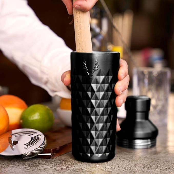 Viski Paragon Stainless Steel Highball Tumbler Cup with Lid, Insulated Ceramic Lined Metal Cocktail Glass for Patio, Outdoor Party, Wedding Gifts, Drink Lover Gifts, 16 oz Set of 1, Obsidian Black