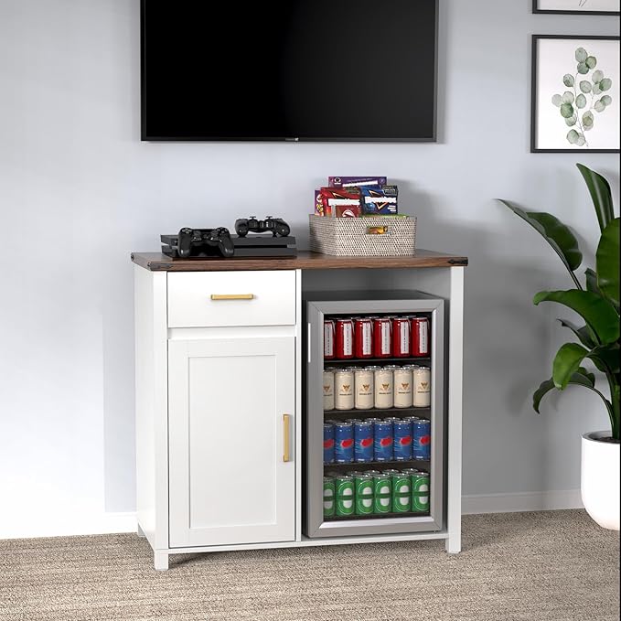 GDLF Coffee Bar with Mini Fridge Space, Mini Fridge Cabinet Stand，Liquor Wine Cabinet for Dorm, Kitchen or Office, 39.4" W X 20.9" D Tabletop，White