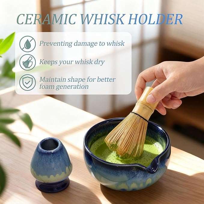 Matcha Whisk Set for Tea Lovers BittPicc 8Pcs Ceramic Matcha Tea Set with Bamboo Whisk, Bowl, Scoop & Holder - Gift for Starter Friend Family Traditional Japanese Tea Ceremony and Breakfast