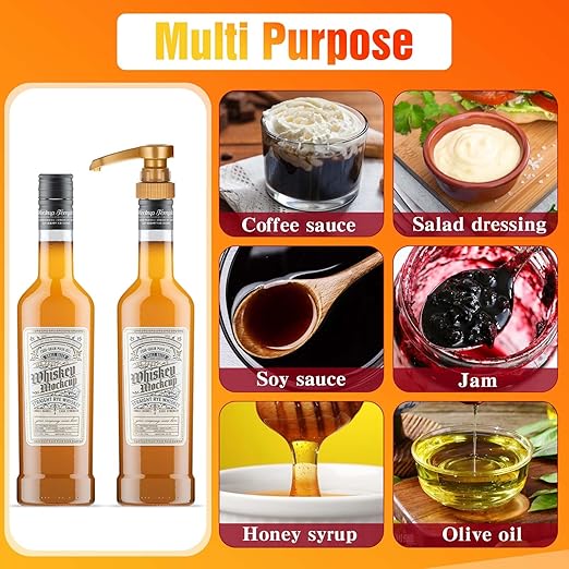 24 Pcs Gold Squirt Syrup Pump, Coffee Syrup Pump Dispenser Coffee Syrup Bottle 750ml 25.4oz Syrup Pump for Kitchen Dinning Bar Accessories
