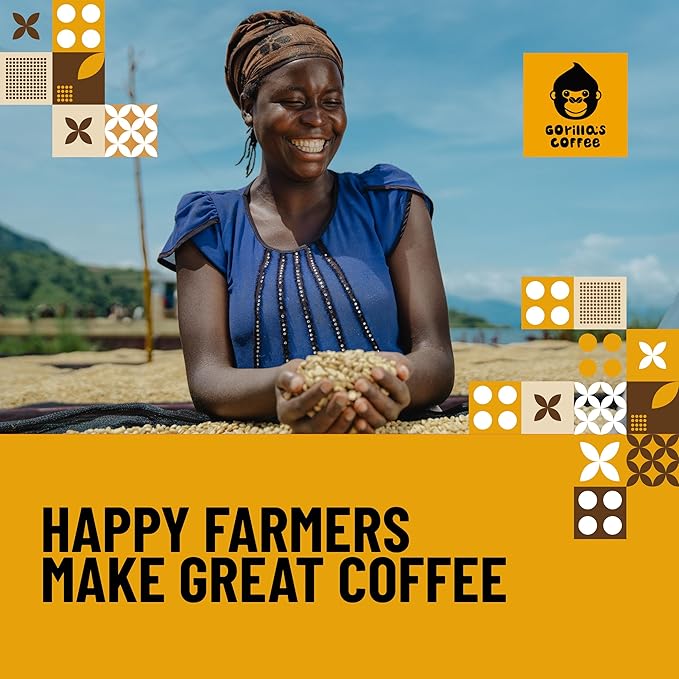 Gorilla's Coffee 100% Arabica - Dark Roast Ground Coffee, Fair Trade, Full Bodied, Bold, with a Touch of Smokiness | Premium Rwandan Coffee | Rich, Flavorful, and Aromatic (500g/17.6 oz)