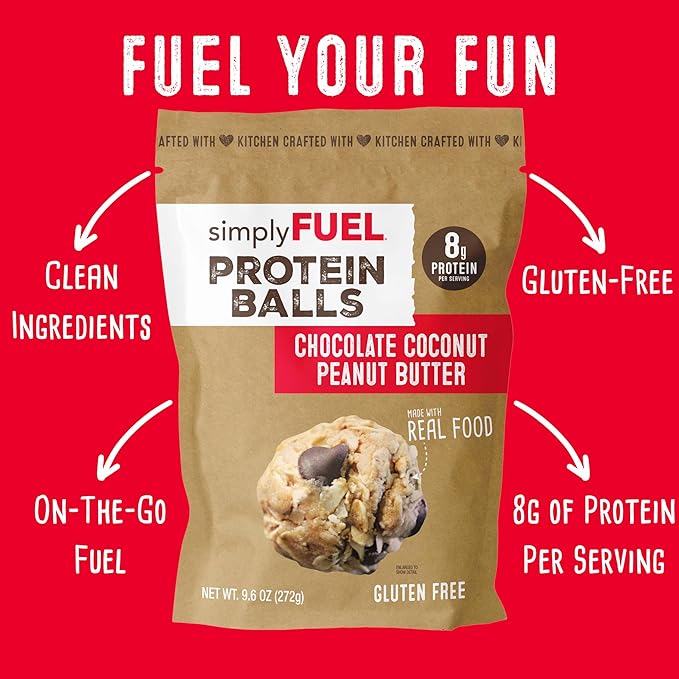 simplyFUEL Whole-Food Protein Balls (Chocolate Coconut Peanut Butter), 8 g High-Protein, Gluten-Free, Healthy Snack for Adults & Kids, 9.6 oz