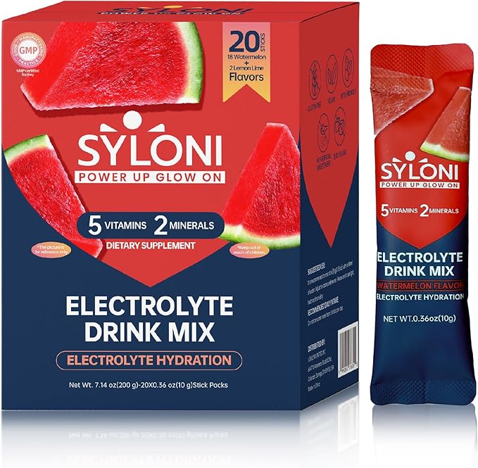 Electrolytes Powder Packets, Watermelon(0.36 oz*20 Sticks), Sugar Free Hydration Packets Electrolyte Drink Mix with 7 Vitamins and Electrolytes, Keto Friendly, Vegan, Gluten Free
