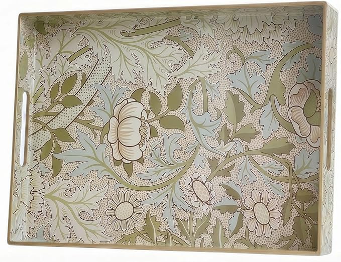Zosenley William Morris-Style Serving Tray with Handles - 15.7" x 11.8" Floral Pattern Decorative Platter for Coffee Table, Ottoman & Breakfast in Bed - Sturdy Plastic Rectangular Tray