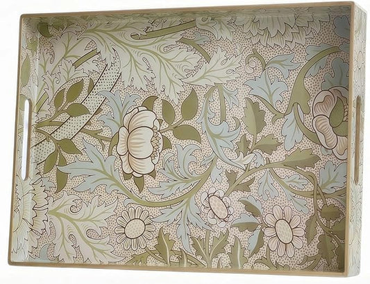 Zosenley William Morris-Style Serving Tray with Handles - 15.7" x 11.8" Floral Pattern Decorative Platter for Coffee Table, Ottoman & Breakfast in Bed - Sturdy Plastic Rectangular Tray